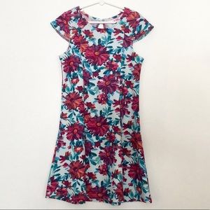 1st Kiss Girls Light Blue w/ Pink Florals Cap-Sleeve A-Line Dress